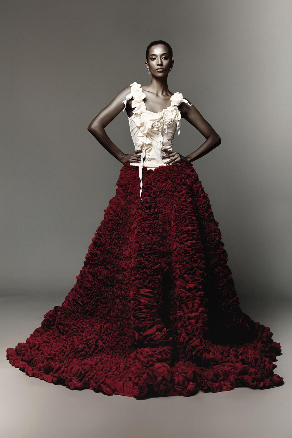 Ilaria Ball Gown Flower Applique Chiffon Floor Length Skirt