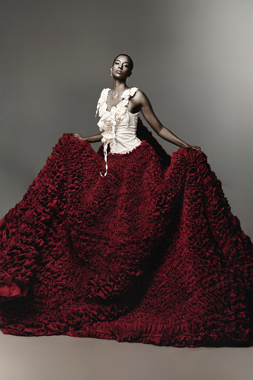 Ilaria Ball Gown Flower Applique Chiffon Floor Length Skirt