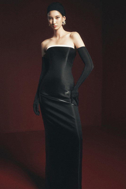 Josie Strapless Back Slit Satin Floor Length Dress