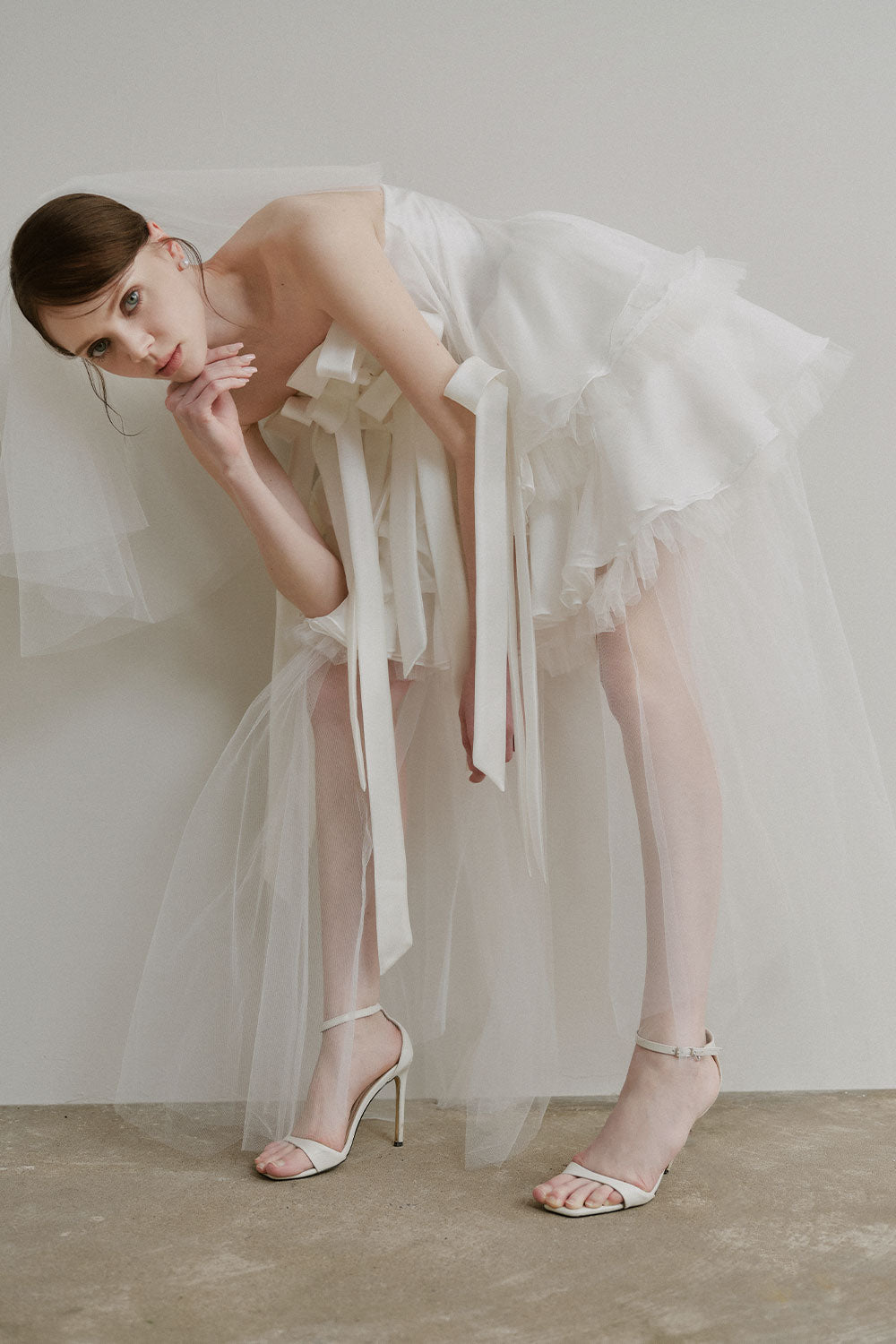 straight chiffon dress Fitted Dress In Pleated Luminescent Chiffon Straight Neckline And Off-The-Shoulder