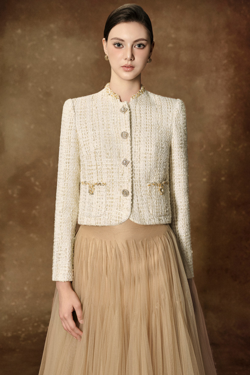 Rowena Straight Long Sleeved Tweed Jacket