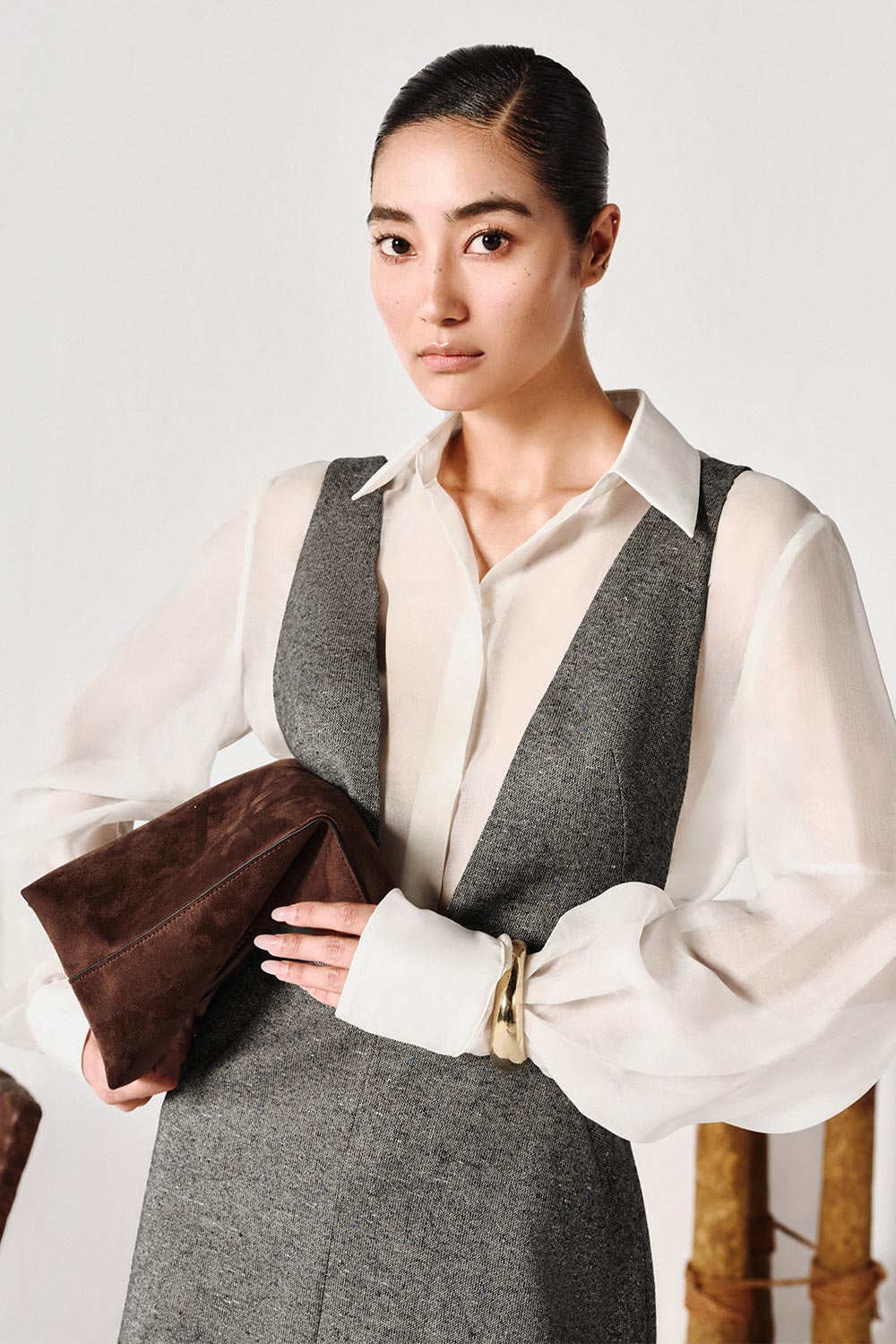 Lucca Straight Puffy Sleeved Organza Shirt