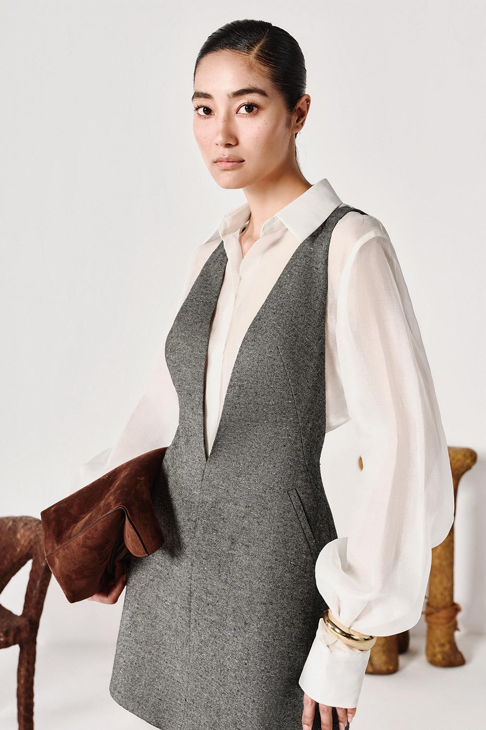 Lucca Straight Puffy Sleeved Organza Shirt