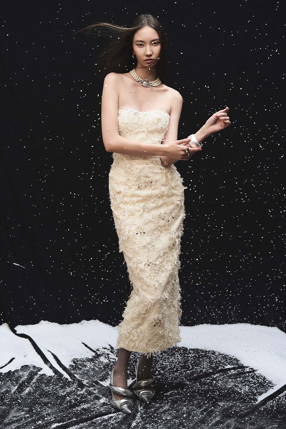 Farley Strapless Semi-Heart Neck Taffeta Midi Dress