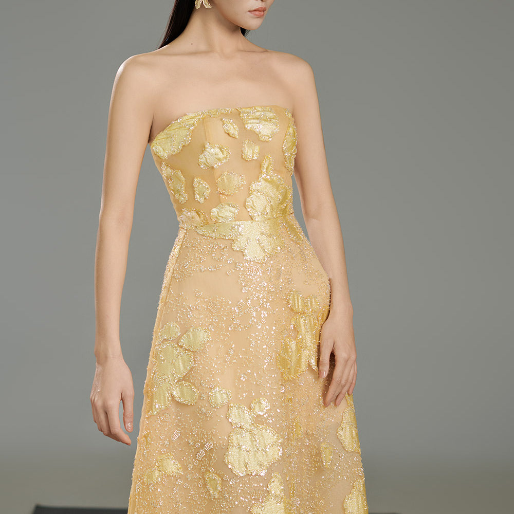 Denisse A-line Straight Across Neck Polyester Floor Length Dress