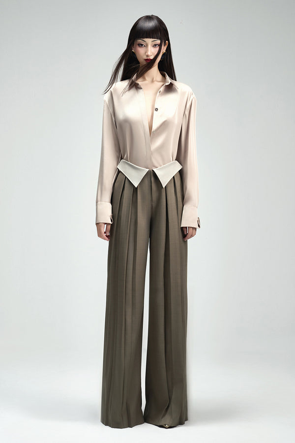 Planny Straight Cuff Sleeved Silk Shirt