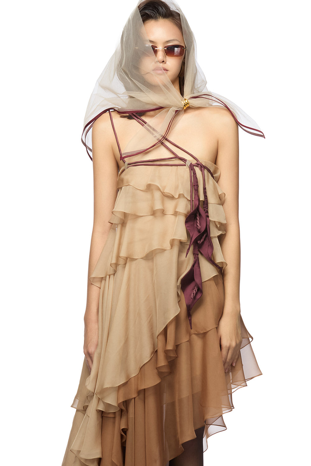 Karina Asymmetric Layered Organza Voile High-low Dress