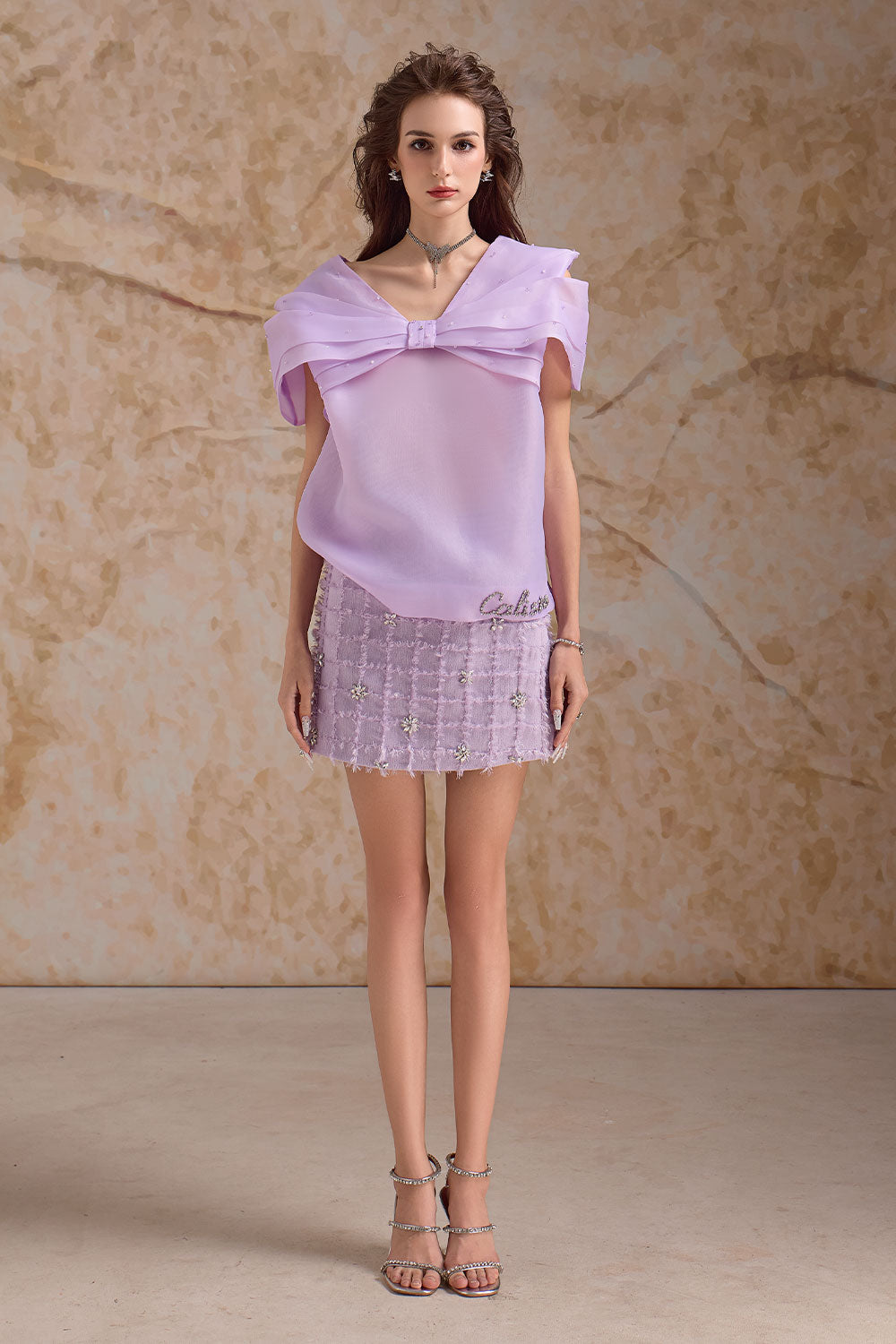 Primelle Straight V-Neck Organza Top