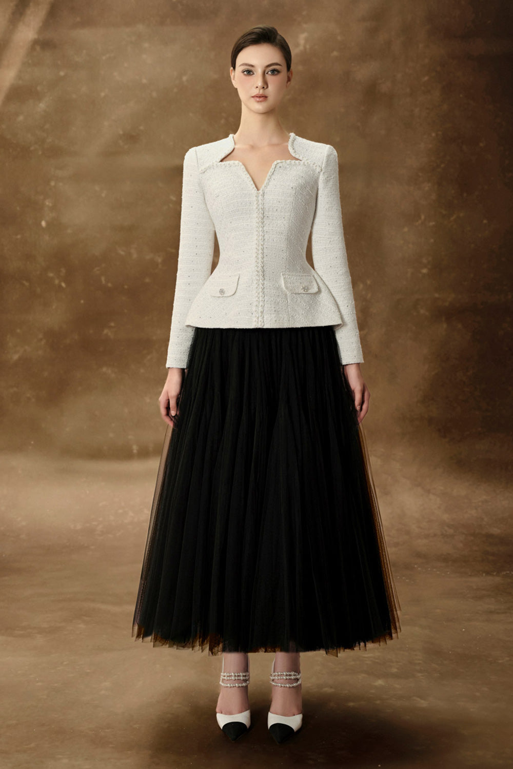 Gemma Gathered Flared Tulle Midi Skirt