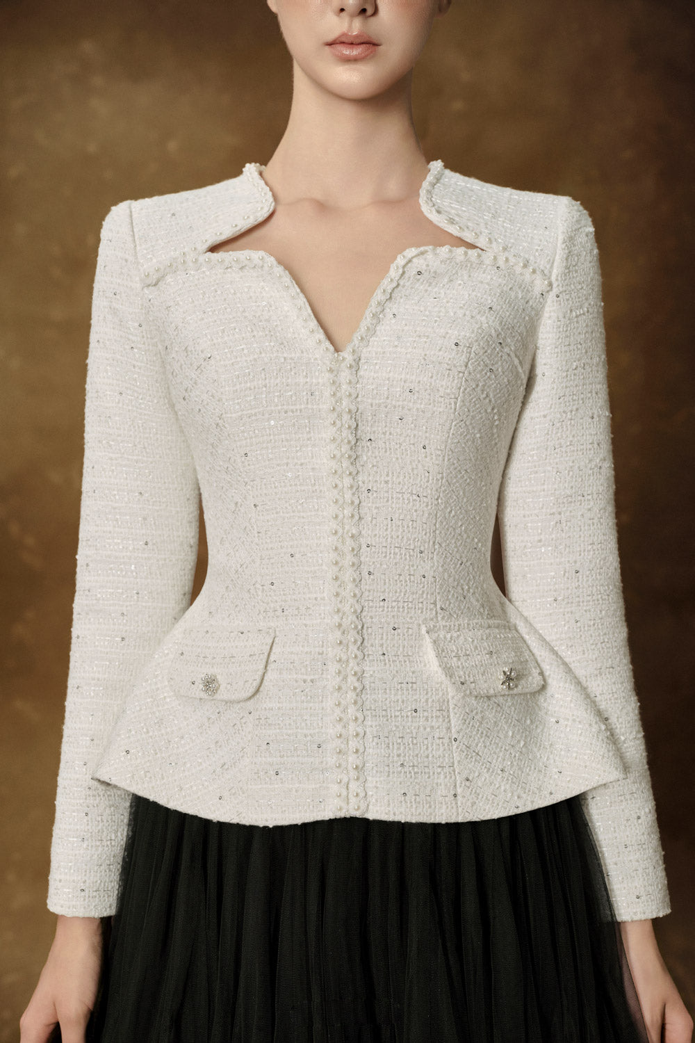 Vincent Peplum Bead Tweed Top