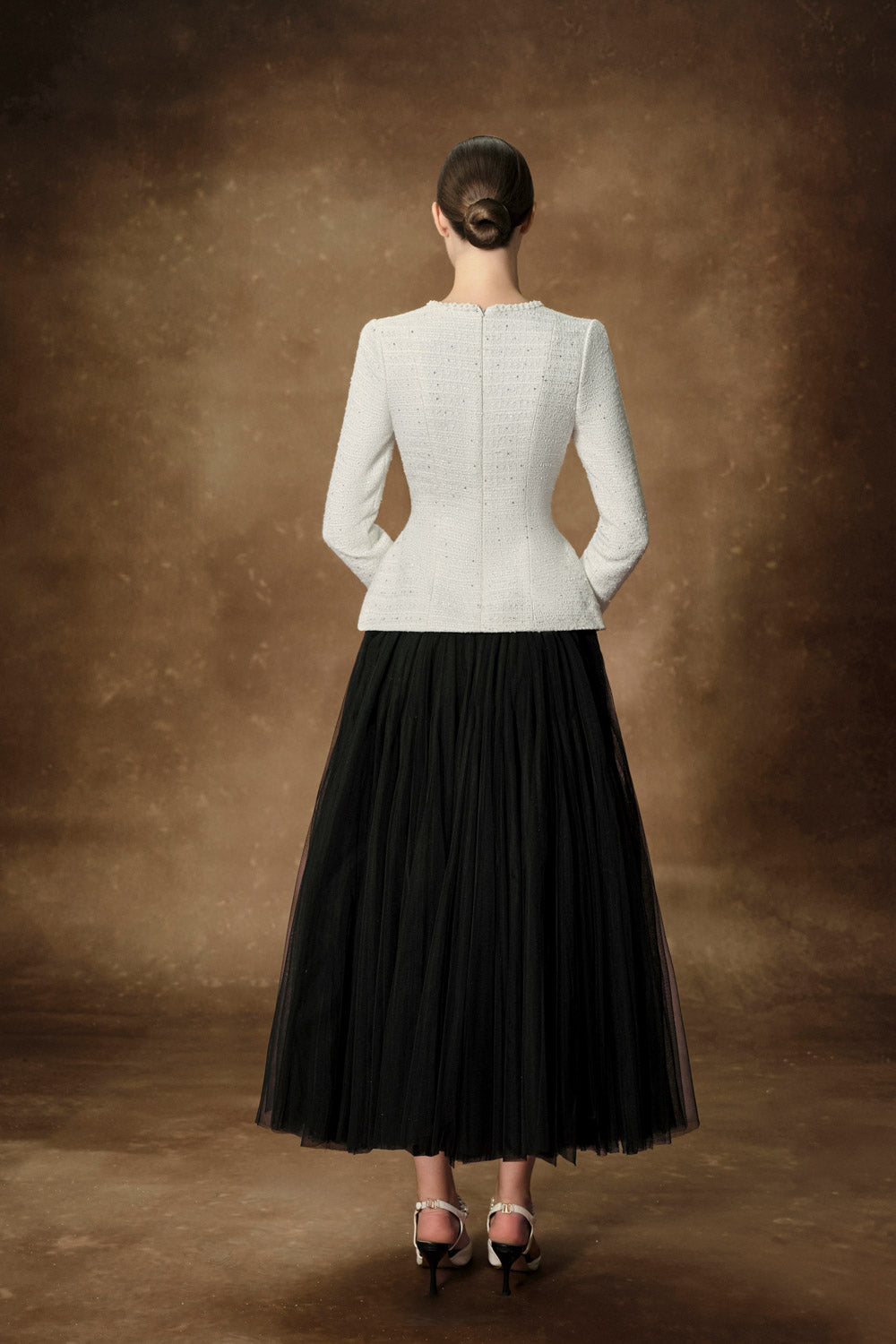 Vincent Peplum Bead Tweed Top