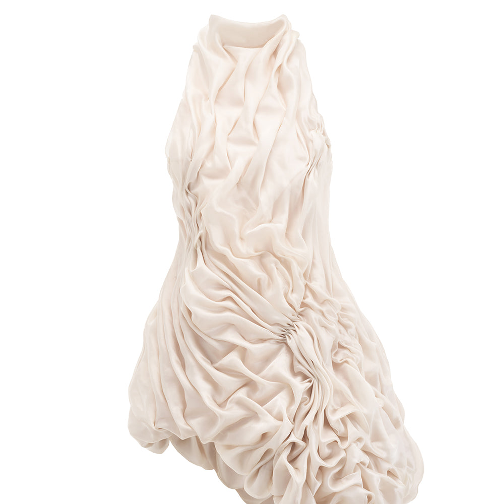 Thien Thanh Asymmetric Halter Neck Silk Organza Top