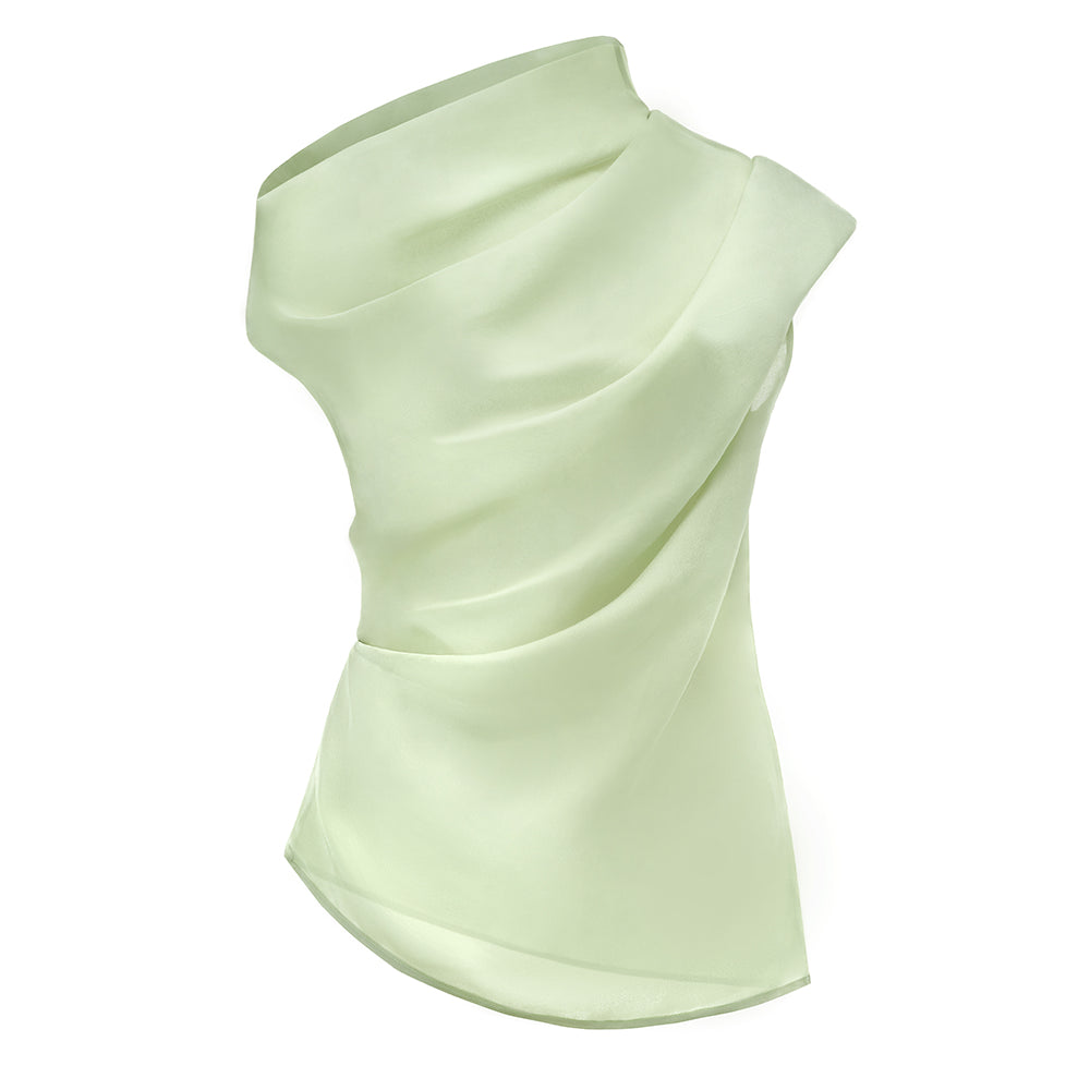 Diep Straight Asymmetric Neck Silk Organza Top