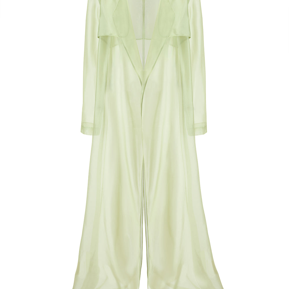 Thi Lam Straight Sheer Silk Organza Maxi Trench Coat