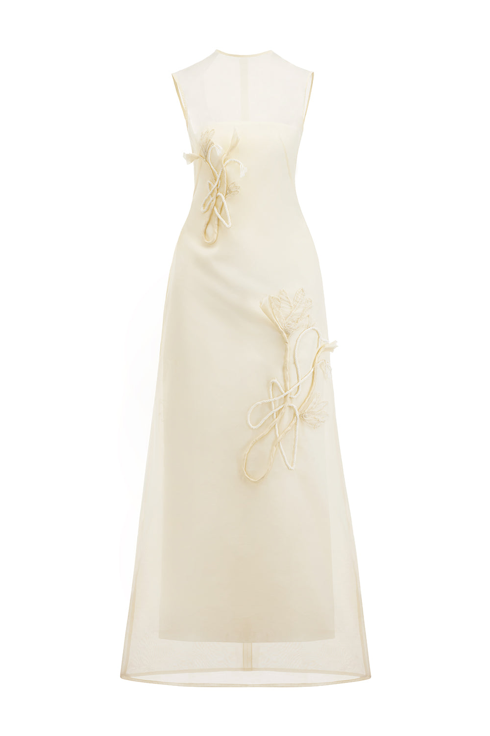 Linh Chi A-line Flower Applique Organza Maxi Dress