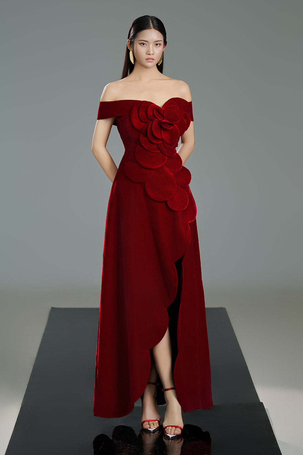 Women's Mitchell A-line Off-Shoulder Polyester Floor Length Dress XXS/XS/S/M/L/XL/XXL/3XL/Customize Red MEAN BLVD Red / S Women's Mitchell A-line Off-Shoulder Polyester Floor Length Dress XXS/XS/S/M/L/XL/XXL/3XL/Customize Red MEAN BLVD Red / S