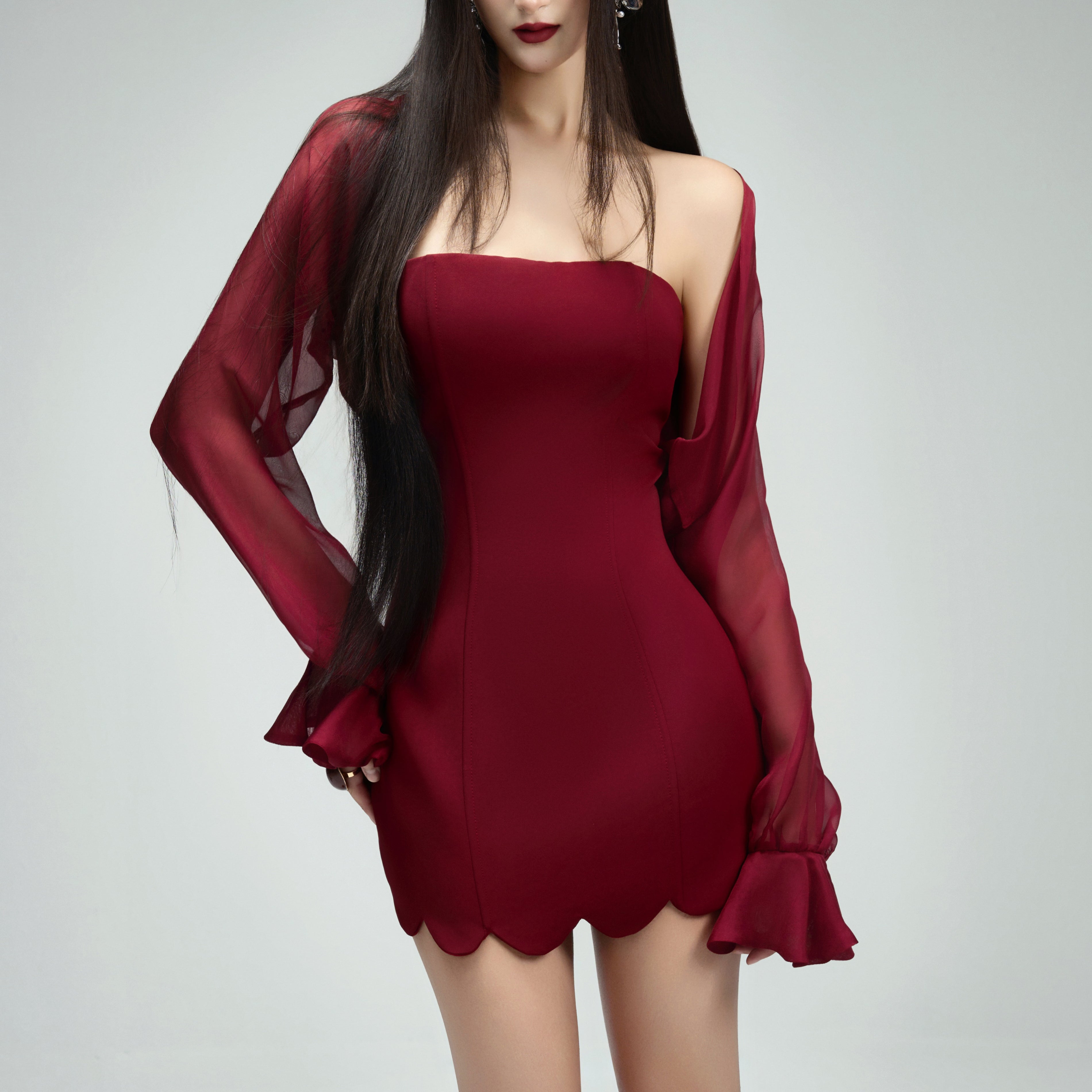 Vale Bodycon Straight Across Neck Twill Mini Dress