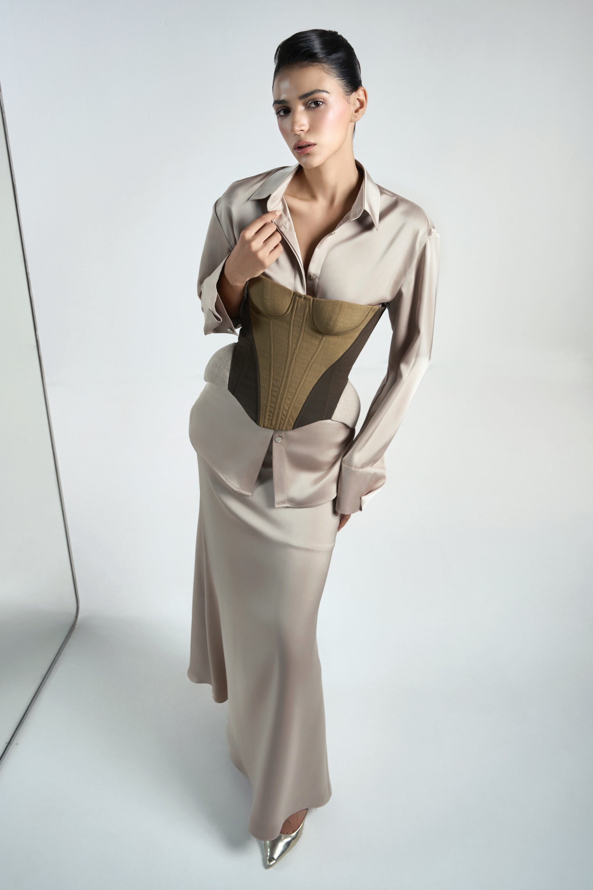 Kim A-line Plain Silk Maxi Skirt