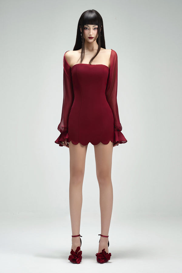 Vale Bodycon Straight Across Neck Twill Mini Dress