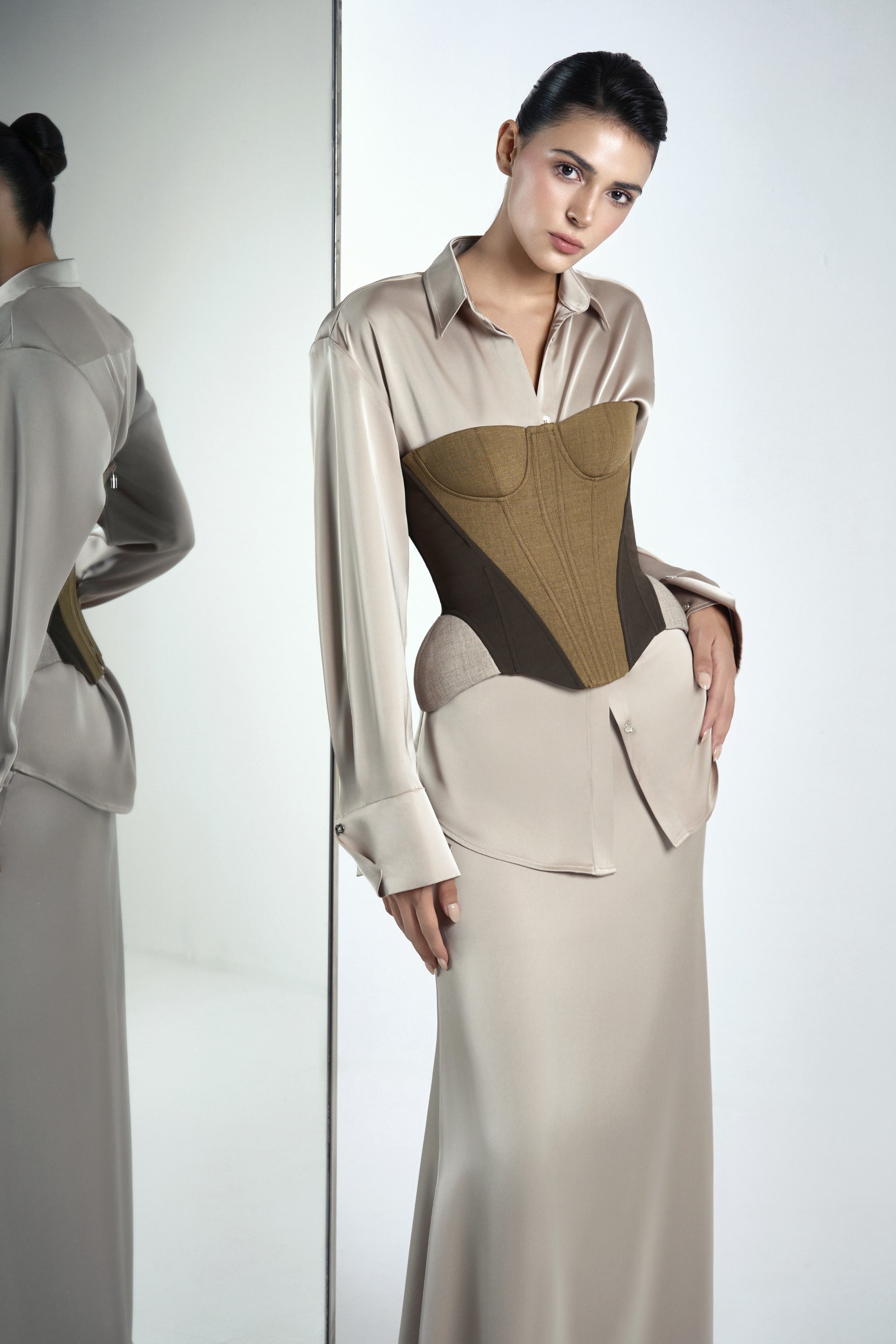 Kim A-line Plain Silk Maxi Skirt