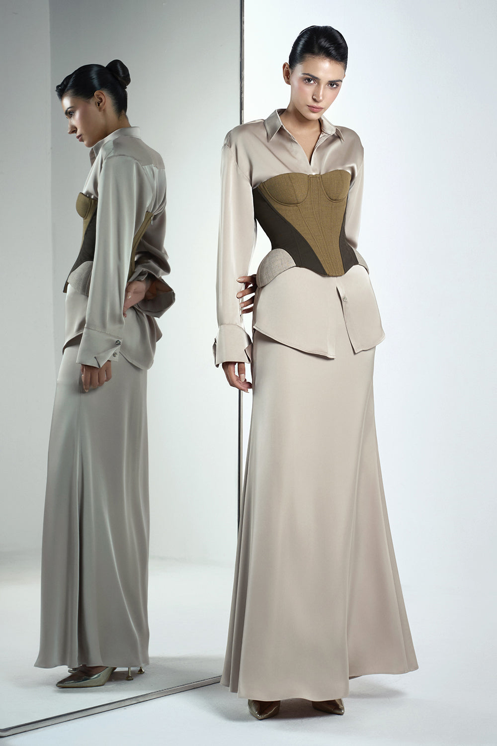 Kim A-line Plain Silk Maxi Skirt