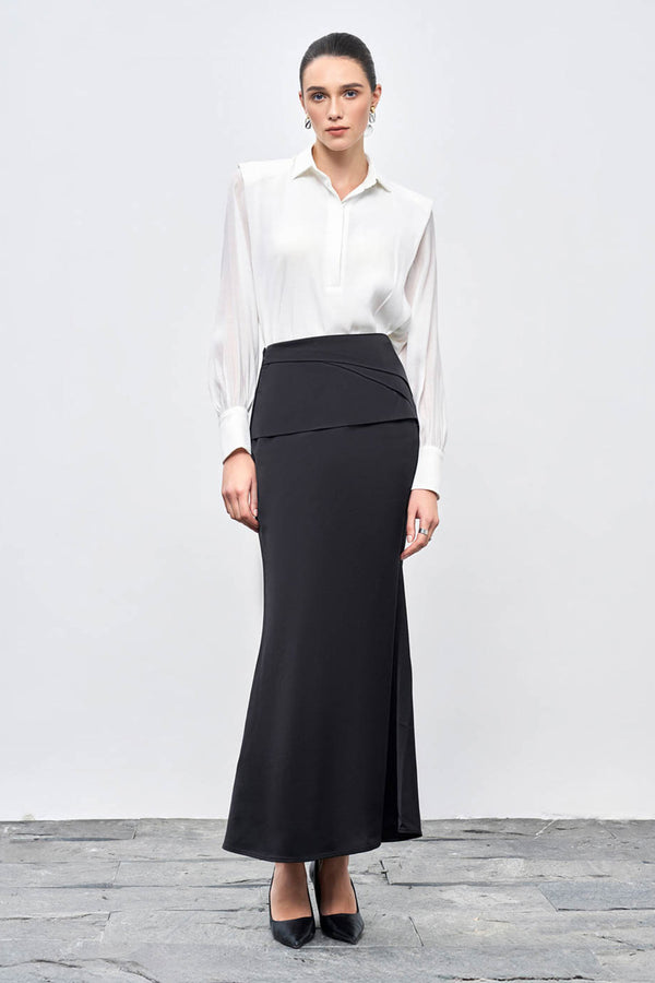 Ophelia Straight Collared Neck Crinkle Chiffon Shirt