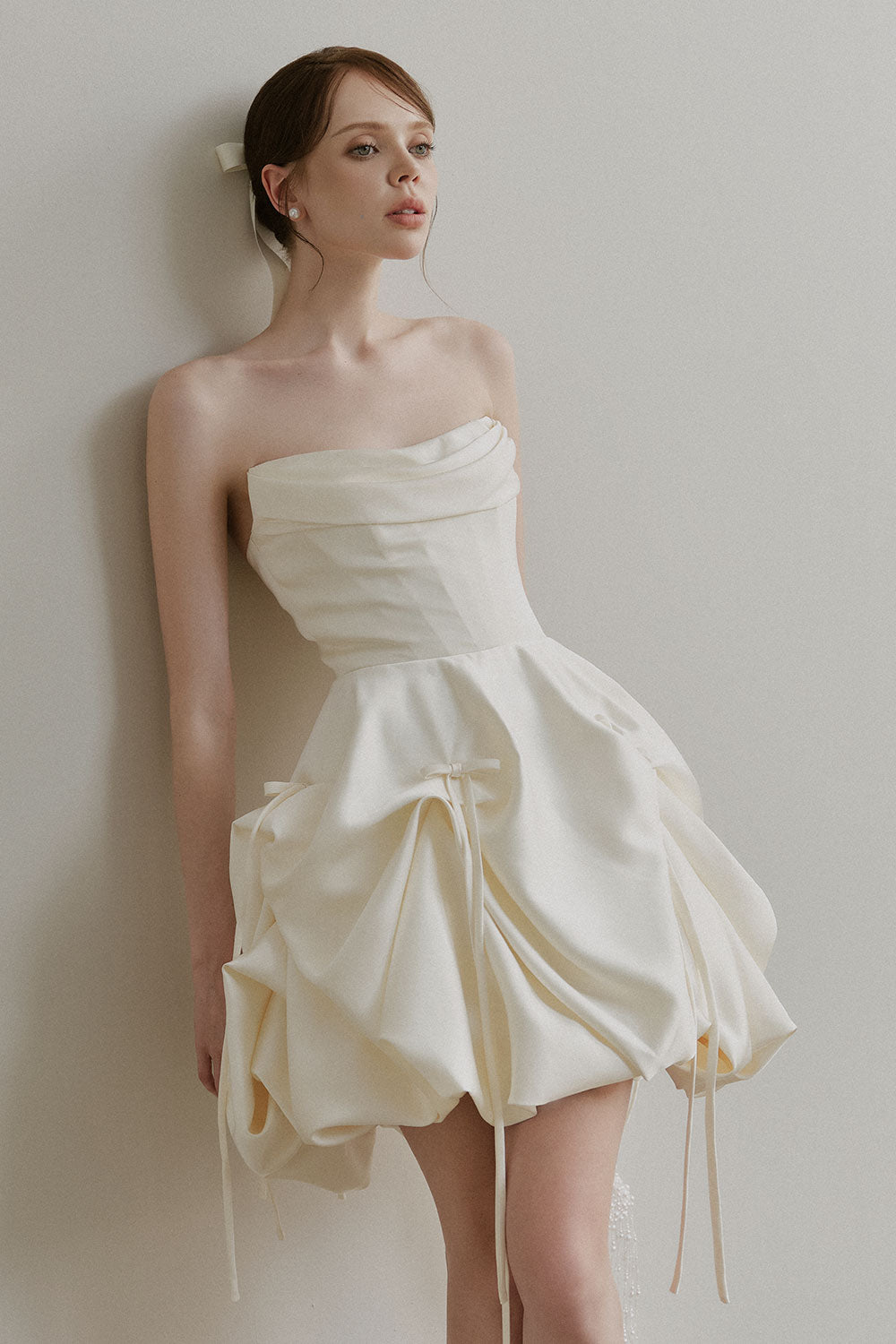 Women's Farah Bubble Corset Waist Silk Satin Mini Dress S/M/L/Customize Off White MEAN BLVD, Champagne / S