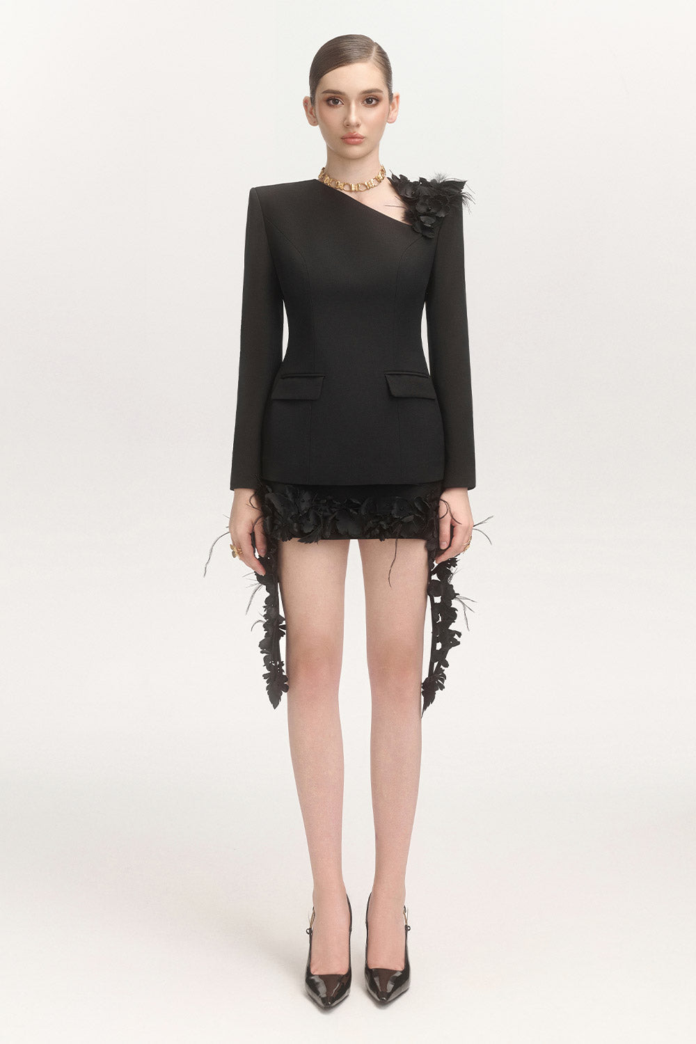 Kim A-line Asymmetric Neck Cotton Blend Top