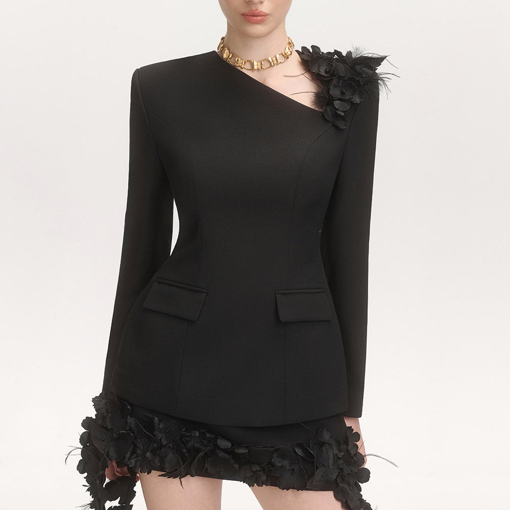 Kim A-line Flower Applique Cotton Blend Mini Skirt