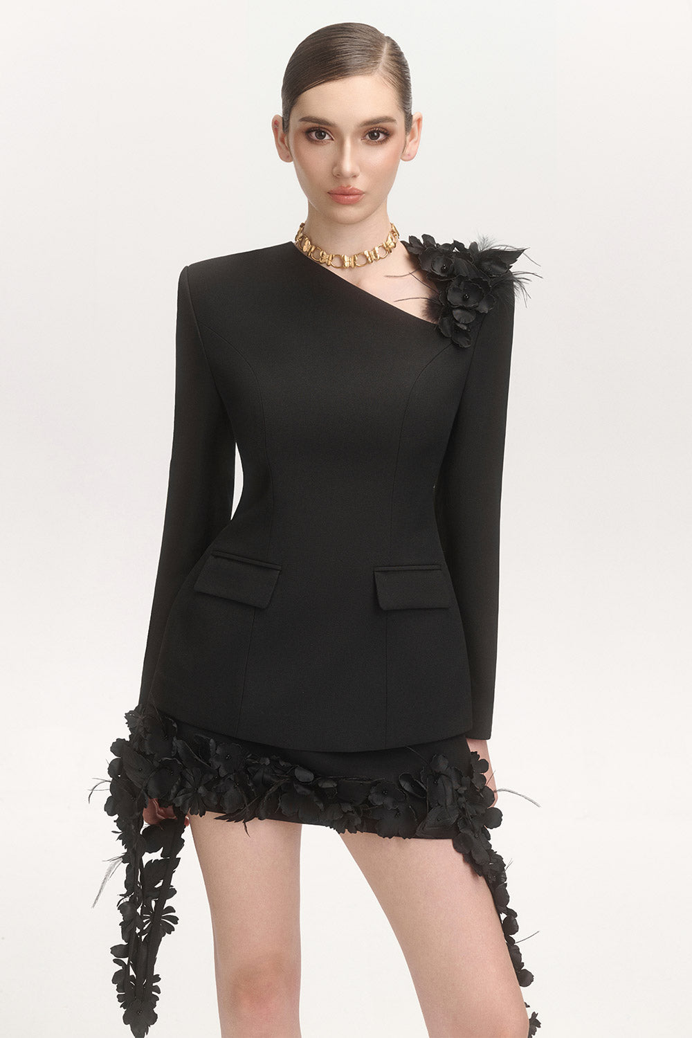 Kim A-line Flower Applique Cotton Blend Mini Skirt