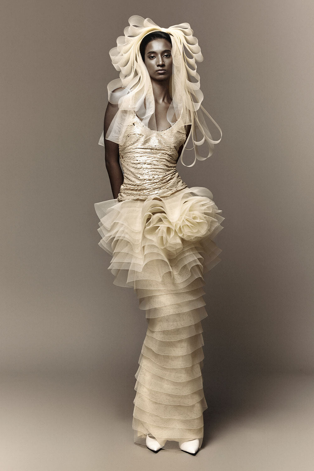 Kalea Peplum Layered Mesh Maxi Skirt