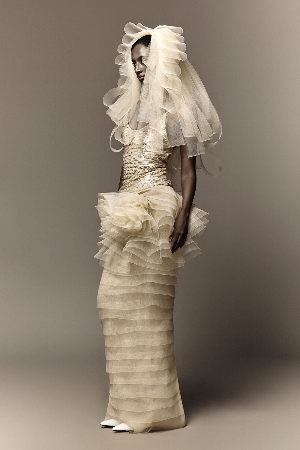 Kalea Peplum Layered Mesh Maxi Skirt