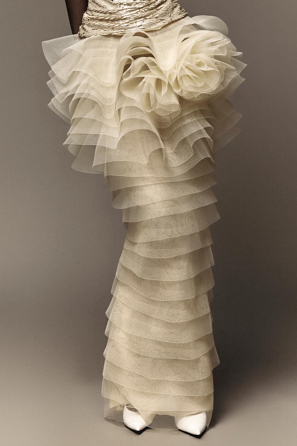 Kalea Peplum Layered Mesh Maxi Skirt