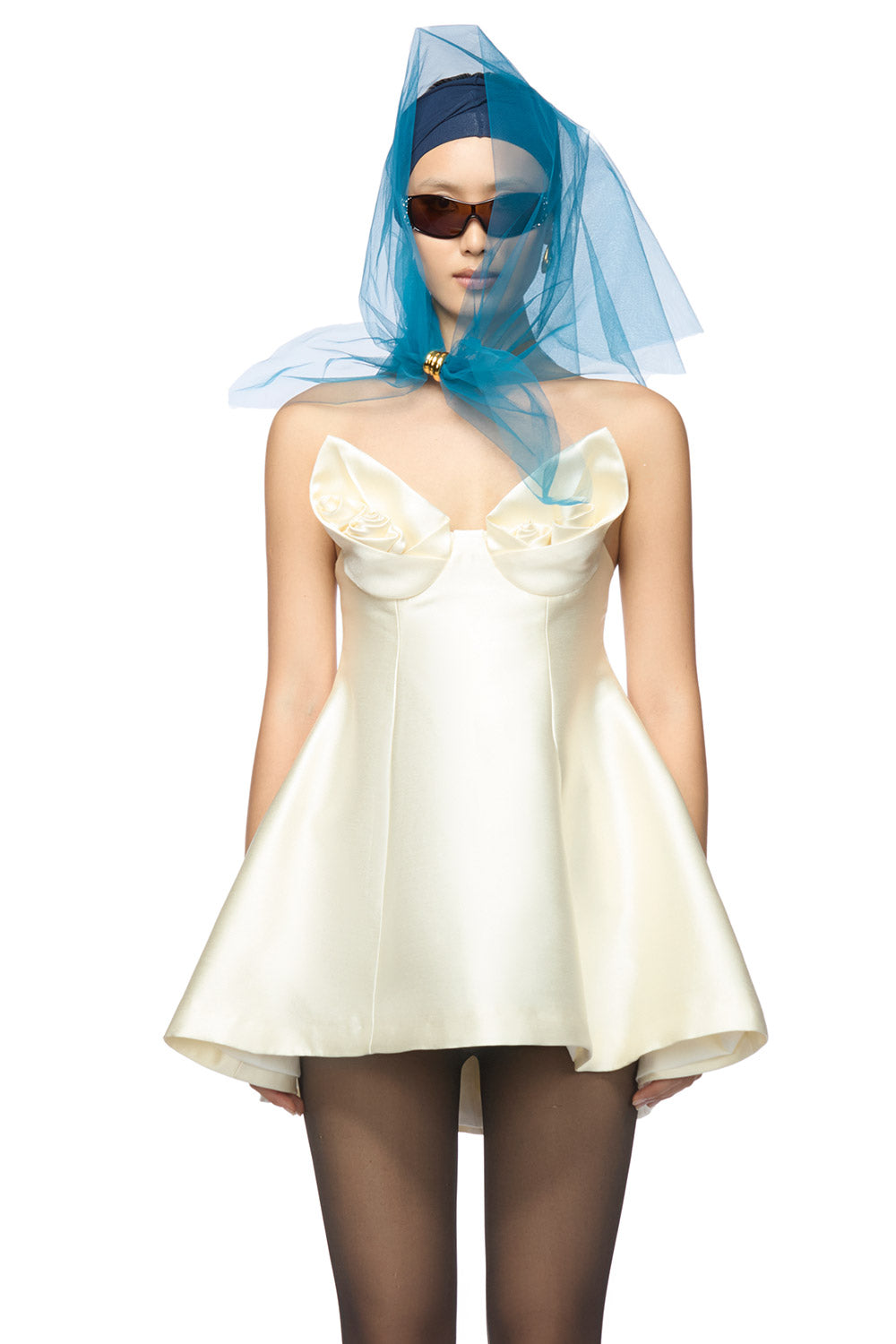 Twila A-line Open Shoulder Poly Organza Mini Dress