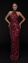 Cherry Sheath Sequin Lace Floor Length Dress