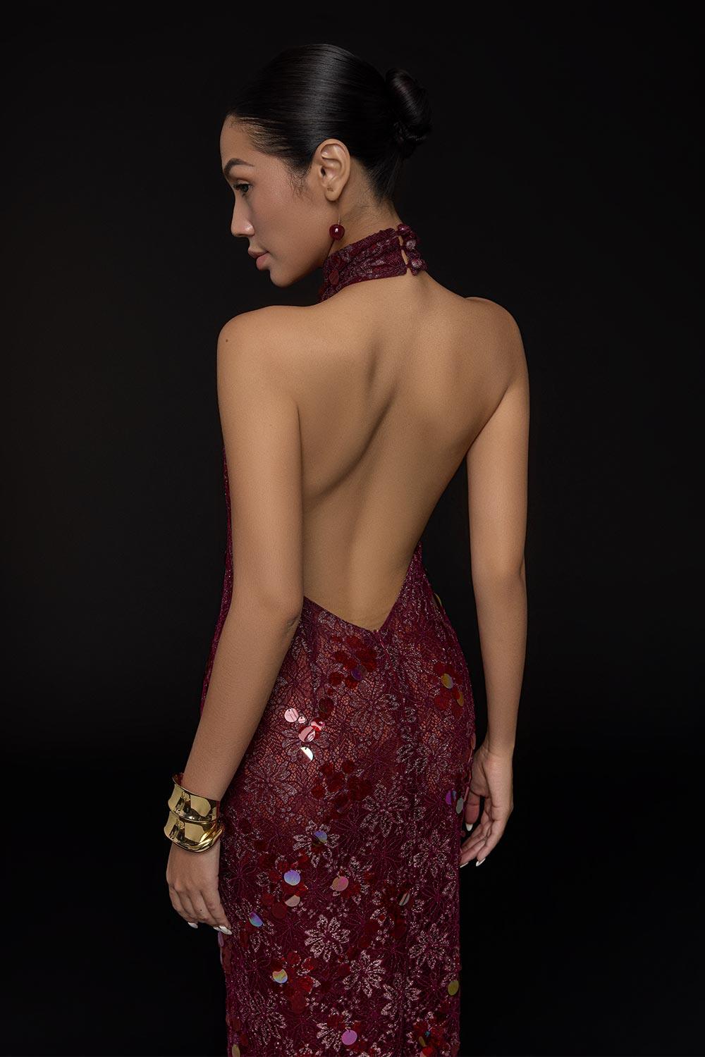 Cherry Sheath Sequin Lace Floor Length Dress