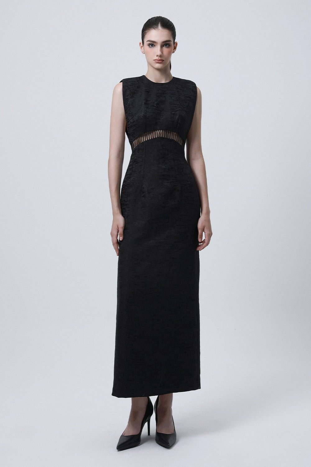 Gabardine Sheath Sleeveless Brocade Ankle Length Dress