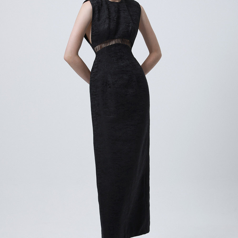 Gabardine Sheath Sleeveless Brocade Ankle Length Dress