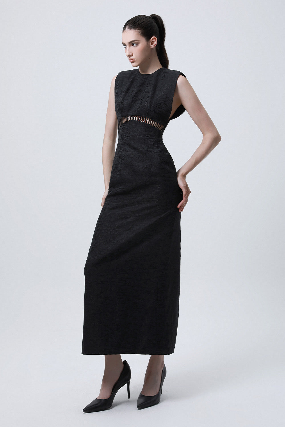 Gabardine Sheath Sleeveless Brocade Ankle Length Dress