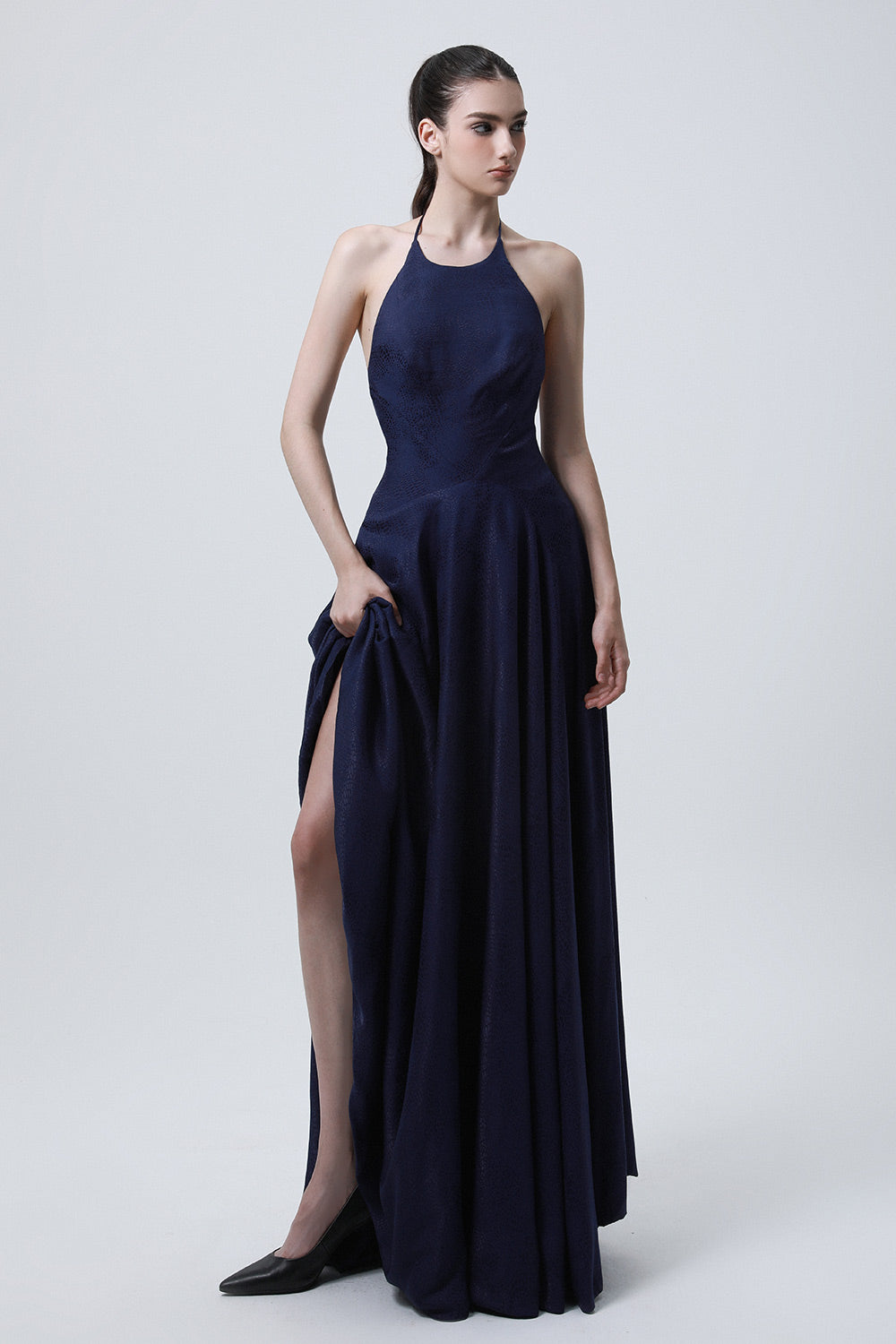 Women's Carnation Fit and Flare Halter Neck Silk Floor Length Dress 0/1/2/3/Customize Midnight Blue Mean Blvd Midnight Blue / 0 Women's Carnation Fit and Flare Halter Neck Silk Floor Length Dress 0/1/2/3/Customize Midnight Blue Mean Blvd Midnight Blue / 0