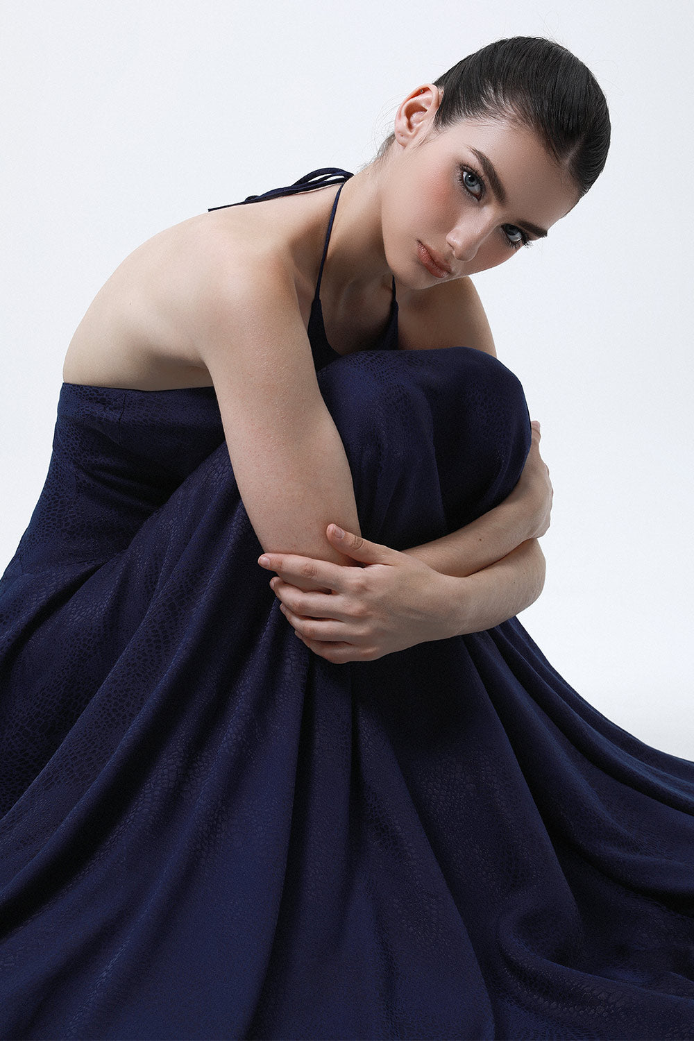 Women's Carnation Fit and Flare Halter Neck Silk Floor Length Dress 0/1/2/3/Customize Midnight Blue MEAN BLVD Midnight Blue / 0 Women's Carnation Fit and Flare Halter Neck Silk Floor Length Dress 0/1/2/3/Customize Midnight Blue MEAN BLVD Midnight Blue / 0