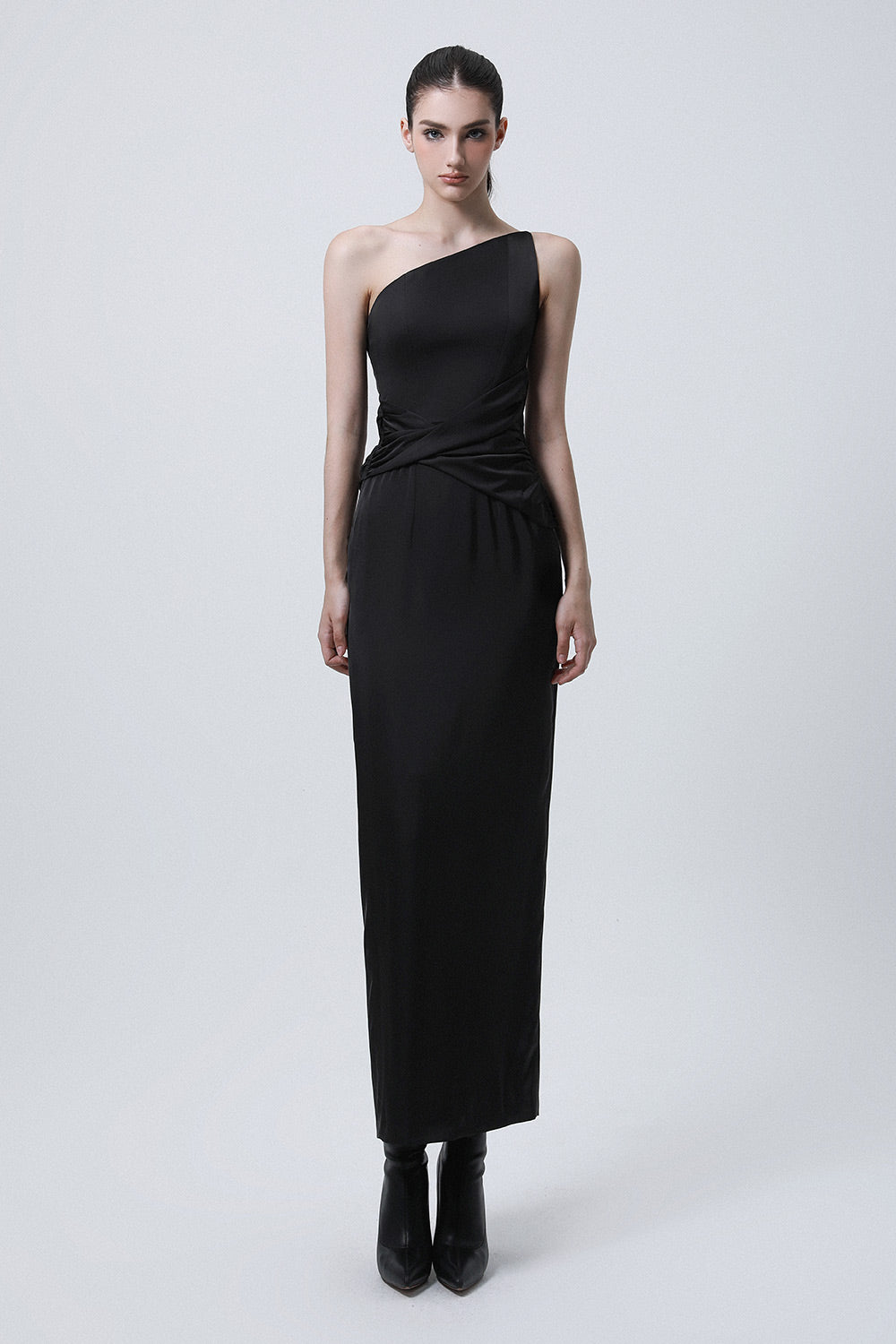 Imperial Sheath One Shoulder Silk Ankle Length Dress