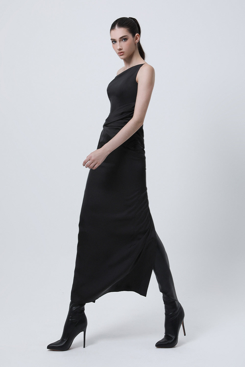 Imperial Sheath One Shoulder Silk Ankle Length Dress