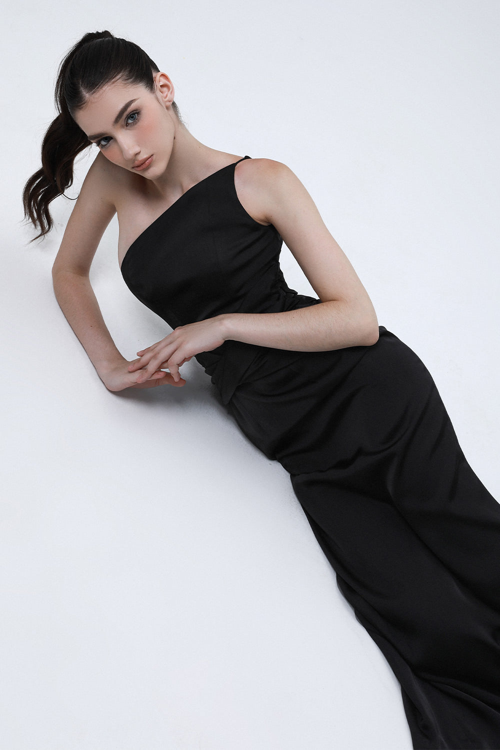 Imperial Sheath One Shoulder Silk Ankle Length Dress