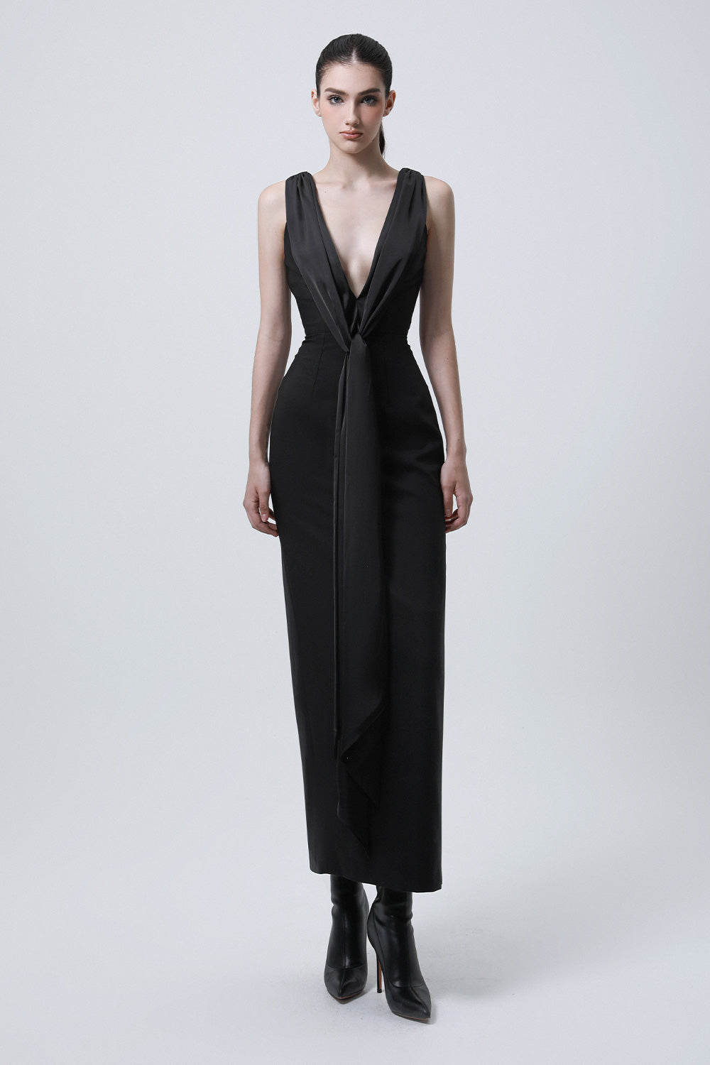 Slouch Sarong Plunge Neck Cotton Silk Ankle Length Dress