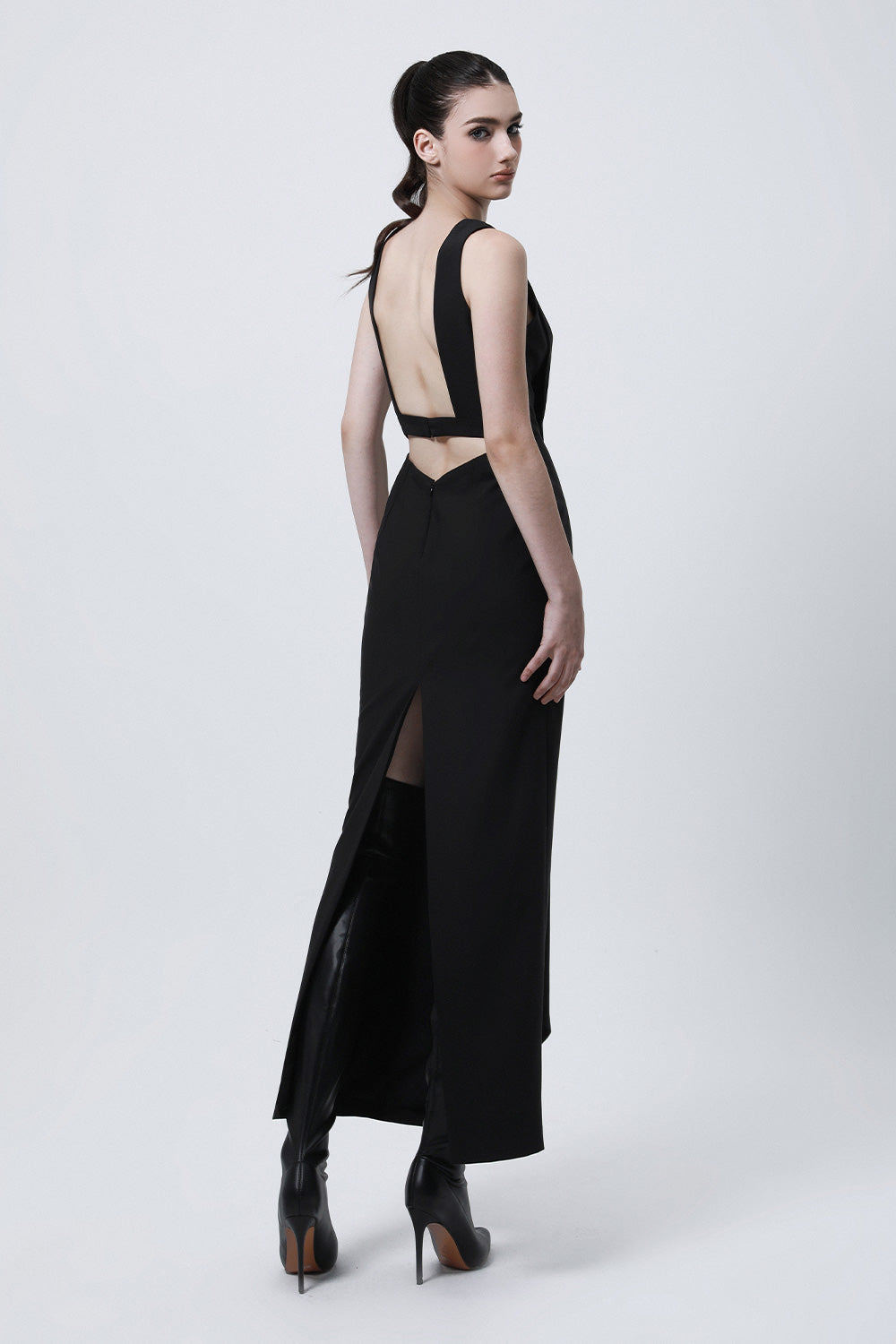 Slouch Sarong Plunge Neck Cotton Silk Ankle Length Dress