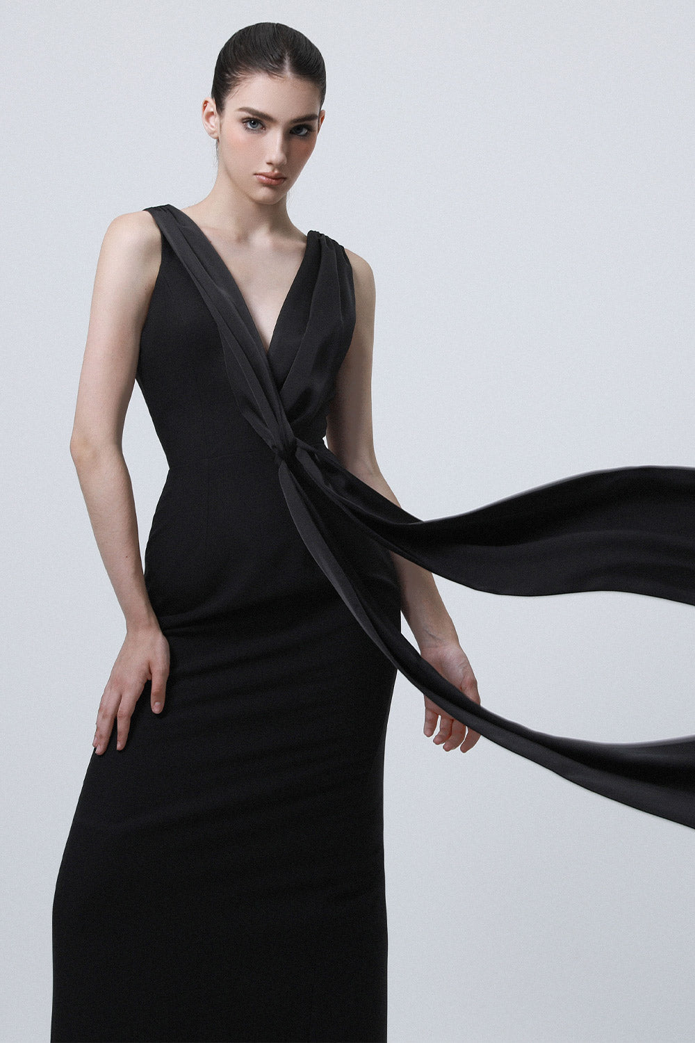 Slouch Sarong Plunge Neck Cotton Silk Ankle Length Dress