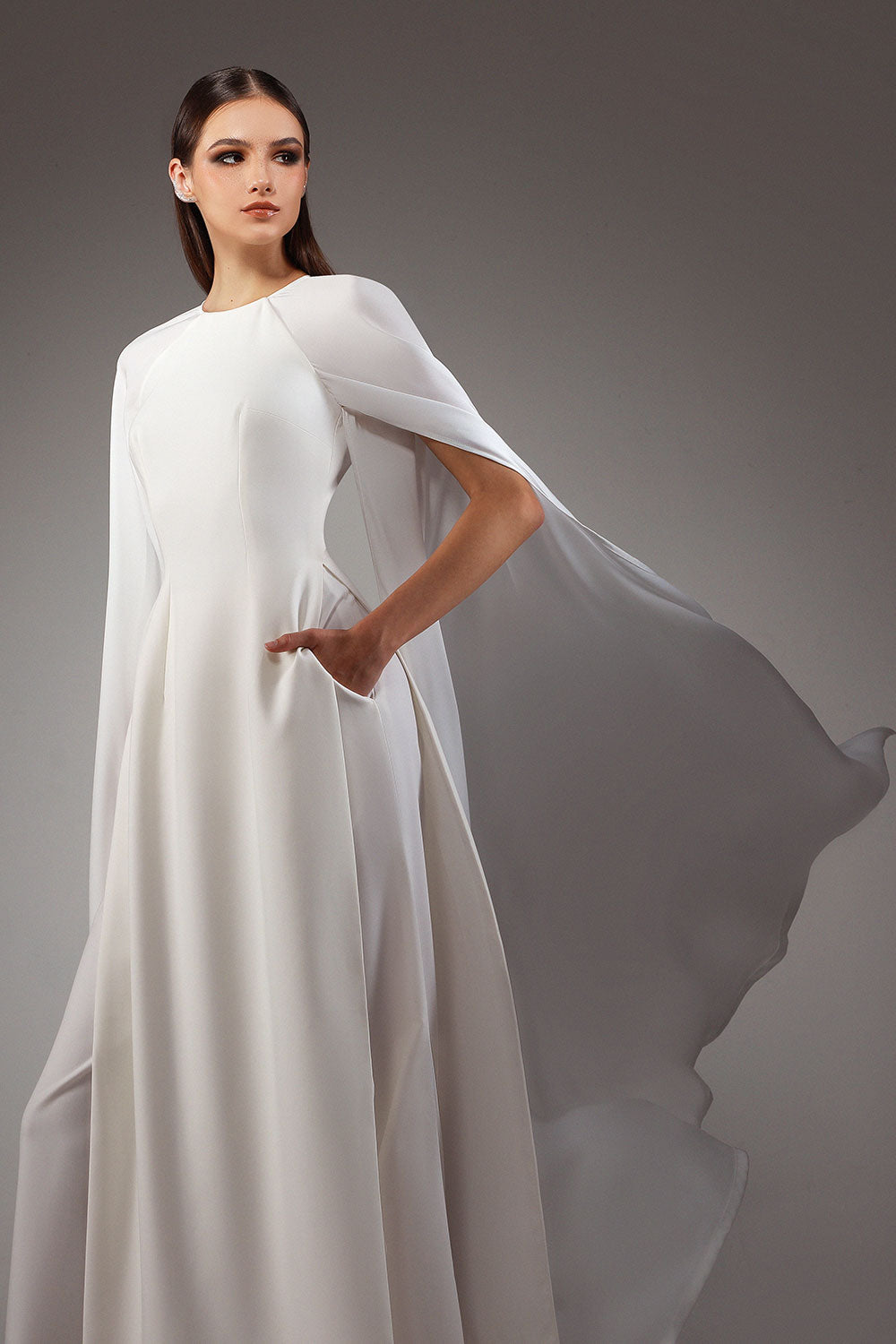 The Taj A-line Cape Sleeved Silk Wool Floor Length Ao Dai Set