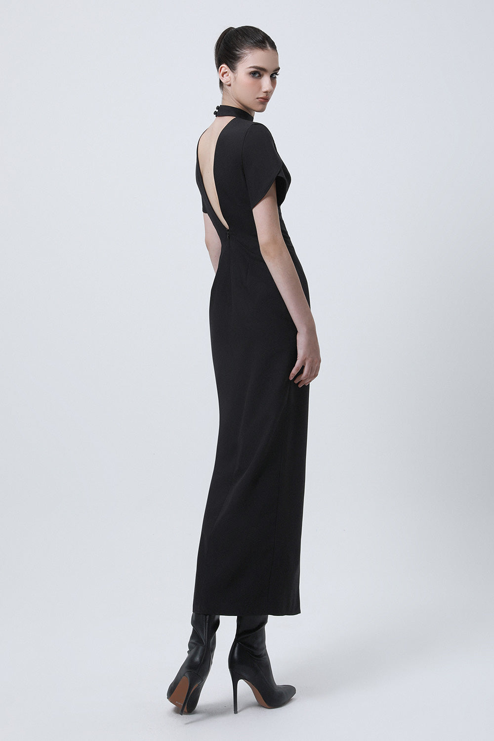 Creole Slit Choker Neck Wool Cotton Ankle Length Dress