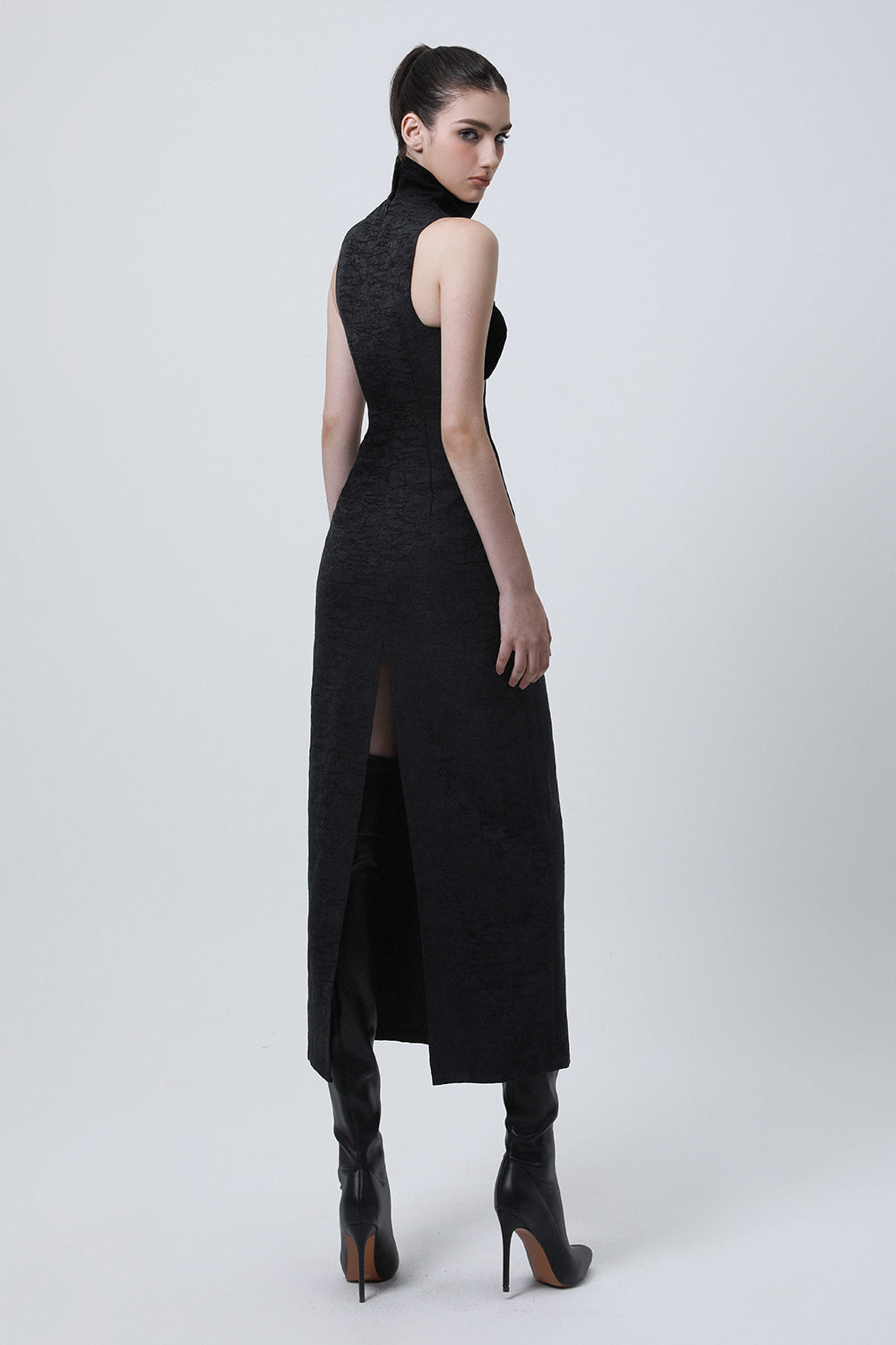 grecian dress midi Eyelet Grecian Neck Tie Waist Midi Dress